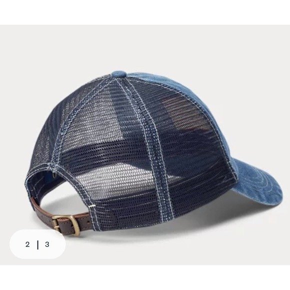 Polo Ralph Lauren Flag Denim Ball Cap Mesh Leather Strap Blue Adjustable NWT - Picture 4 of 10